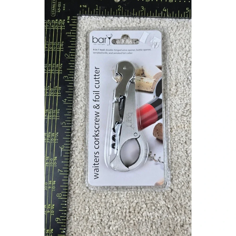 Bar3‎ Waiters Corkscrew & Foil Cutter One Size Silver 4-in-1 Tool